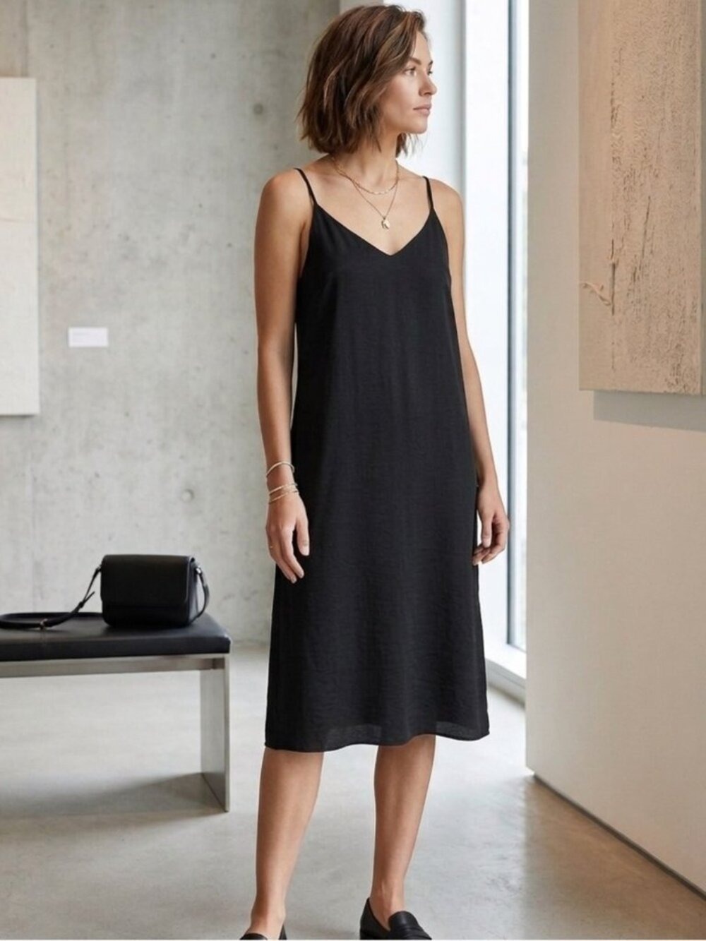 ** Anthro Fourteenth Place Black Slip Dress Size S